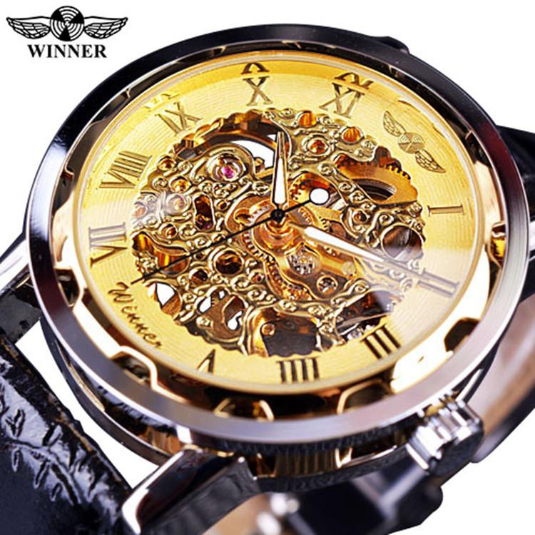 Fashion Accessorie Men's Silver/White/Blue T-Winner Full Hollow Mechanical Watch Watch Casual Belt Manual Mechanical Watch