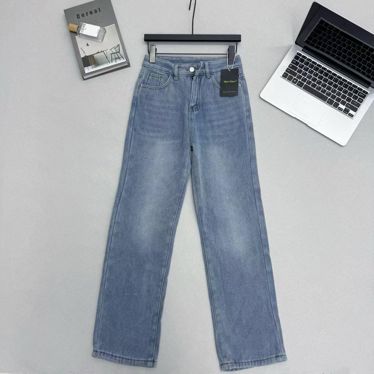 

Max Daex Velvet Slim Straight Leg Jeans for Women - Autumn/Winter Mid-Waist Tummy Concealing Pants L