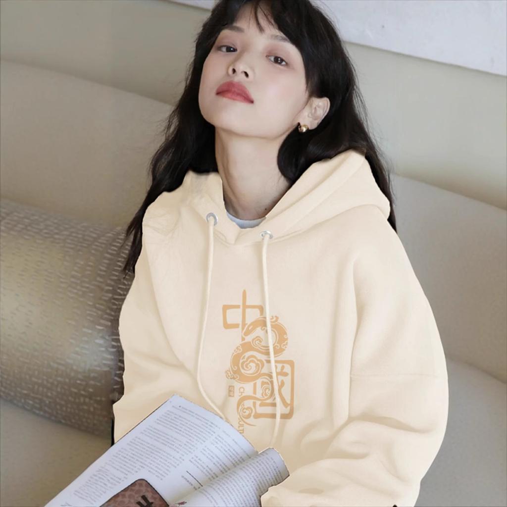 Red Festive New Year Sweatshirt Loose Casual Hooded Jacket Women's National Style Trendy Design Autumn and Winter New Sweatshirt