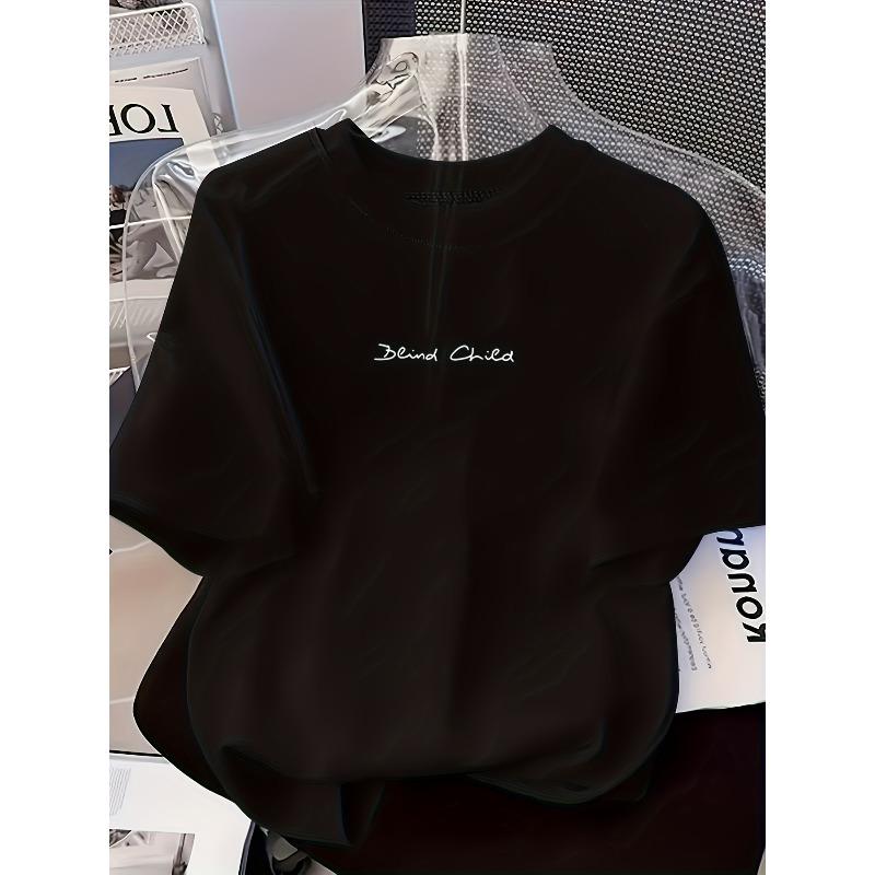 

European sizes Cute And Unique Letter Print Short-Sleeve T-Shirt, Perfect for Casual Wear - Made from Fabric, an Ideal Choice for Summer 4XL чорний