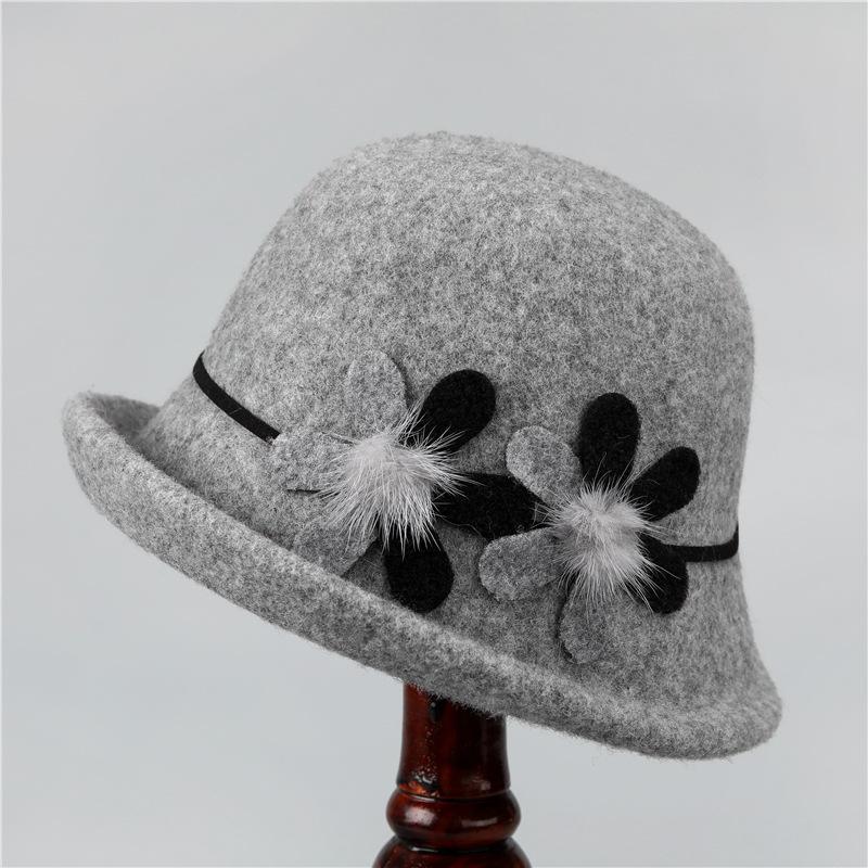 Autumn and Winter In The Elderly Hat Women Warm Woolen Top Hat Winter Basin Hat Thickened Bucket Hat