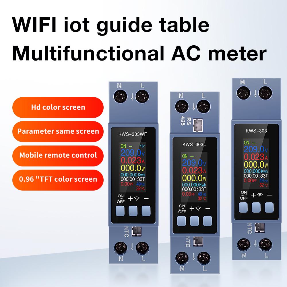 KWS-303 Tuya WiFi Power Meter 2P AC Energy Meter APP Control 85-290V/40A Voltage Current Meter Electricity Consumption Meter