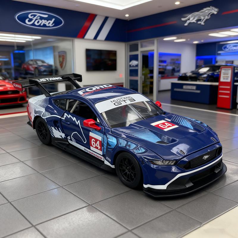 1:24 Ford Mustang GT3 #64 Alloy Track Racing Car Model Diecasts Metal Muscle Sports Car Vehicles Model Sound Light Kids Toy Gift