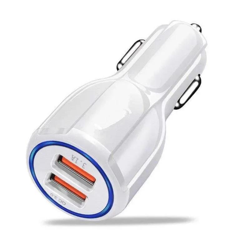 

3.1A Автомобильное зарядное устройство PD QC 3.0 LED Dual USB Plug Phone Charge Adapter для iPhone 12 11 Samsung Xiaomi Huawei Быстрая зарядка белый