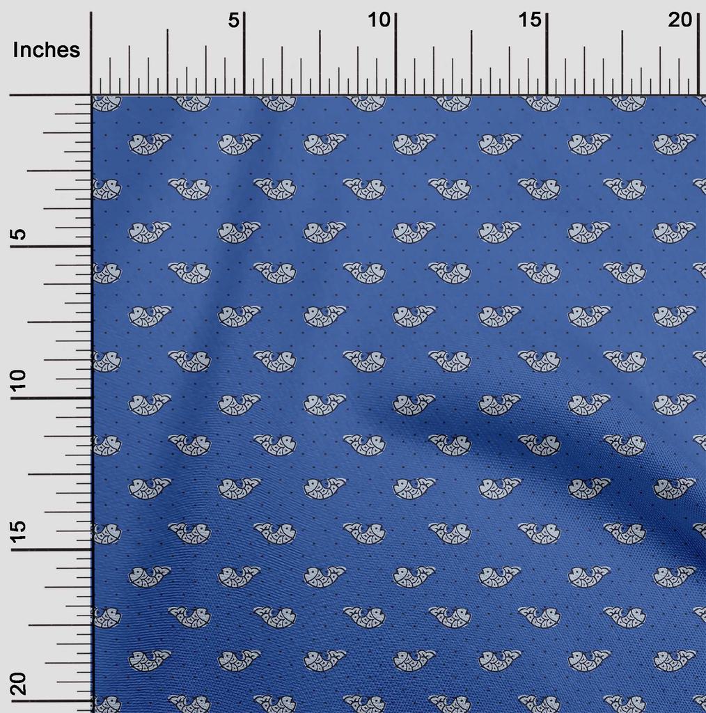 oneOone Cotton Flex Fabric Fish Block Printed Craft Fabric BTY 40 Inch Wide