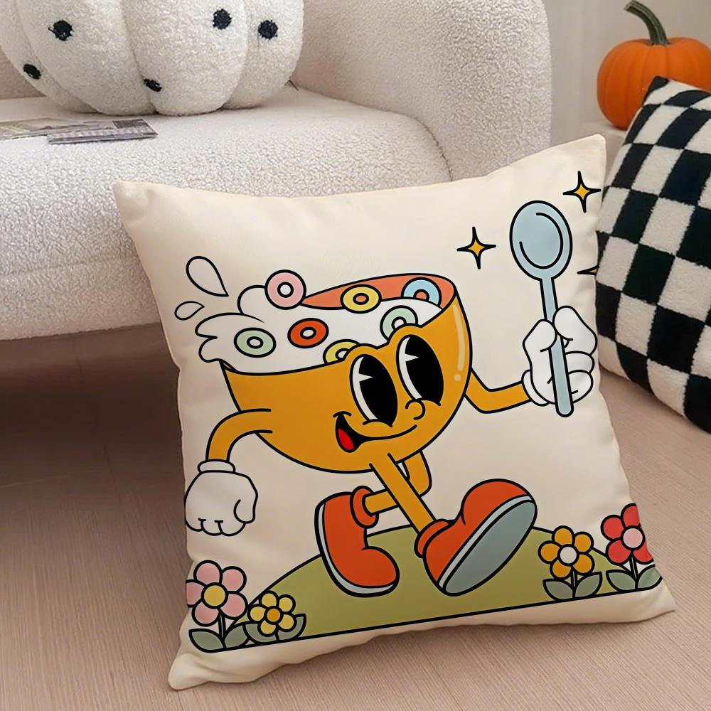 Retro Pop Cartoon Food Cushion Cover Throw Pillow Cover Hidden Button Durable Polyester Chair Cushion