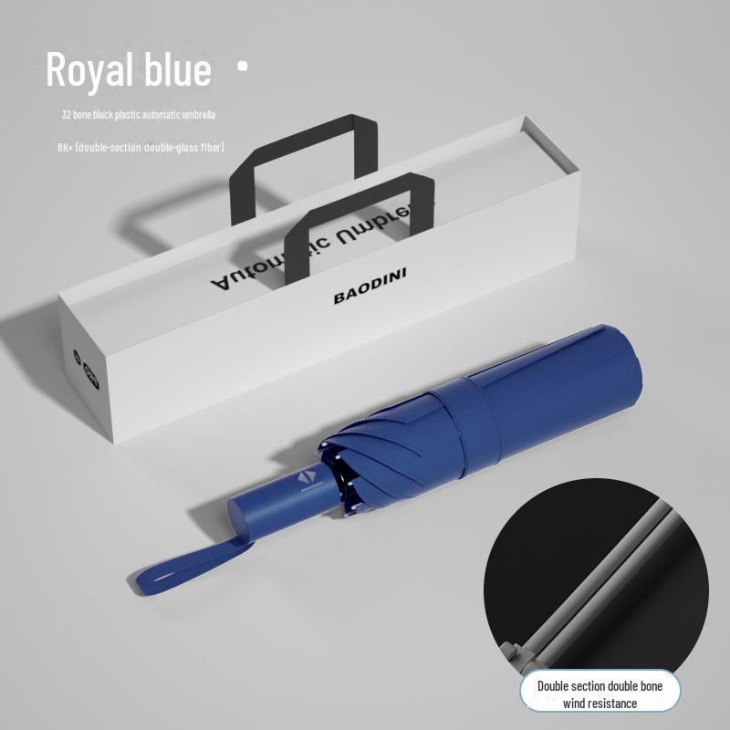 Schwarzer automatischer Sonnen- und Regenschirm mit 32 Knochen – kompakter Sonnenschirm mit doppeltem Verwendungszweck für Damen, ideales Geschäftsgeschenk