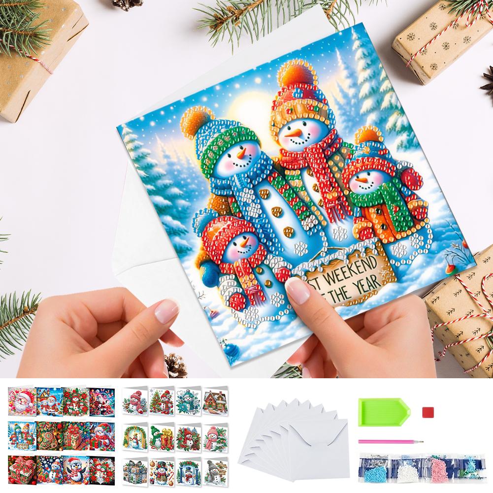 12pcs DIY Diamond Painting Greeting Card Set Xmas Pattern Diamond Art Greeting Cards Creative Birthday & Thanksgiving Card Kit