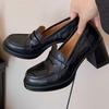 Scarpe décolleté da donna in finta pelle scamosciata marrone retrò, moda, punta tonda, tacco grosso, plateau, mocassini, eleganti, per commuting, scarpe da ufficio Zapatos De Mujer