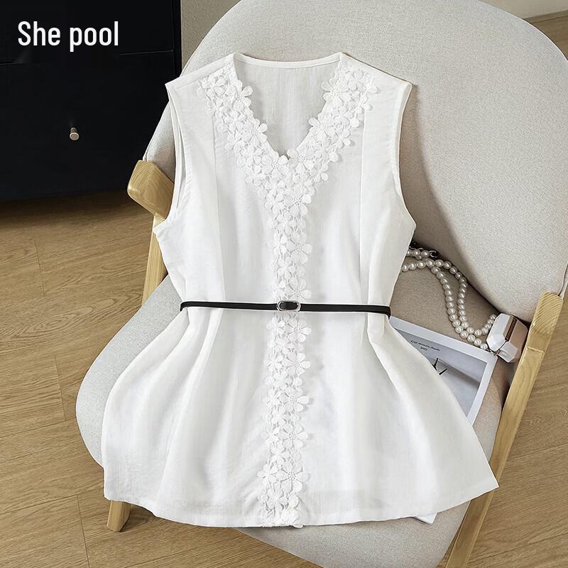 Women s French Style Lace Trim V-Neck Sleeveless Vest M