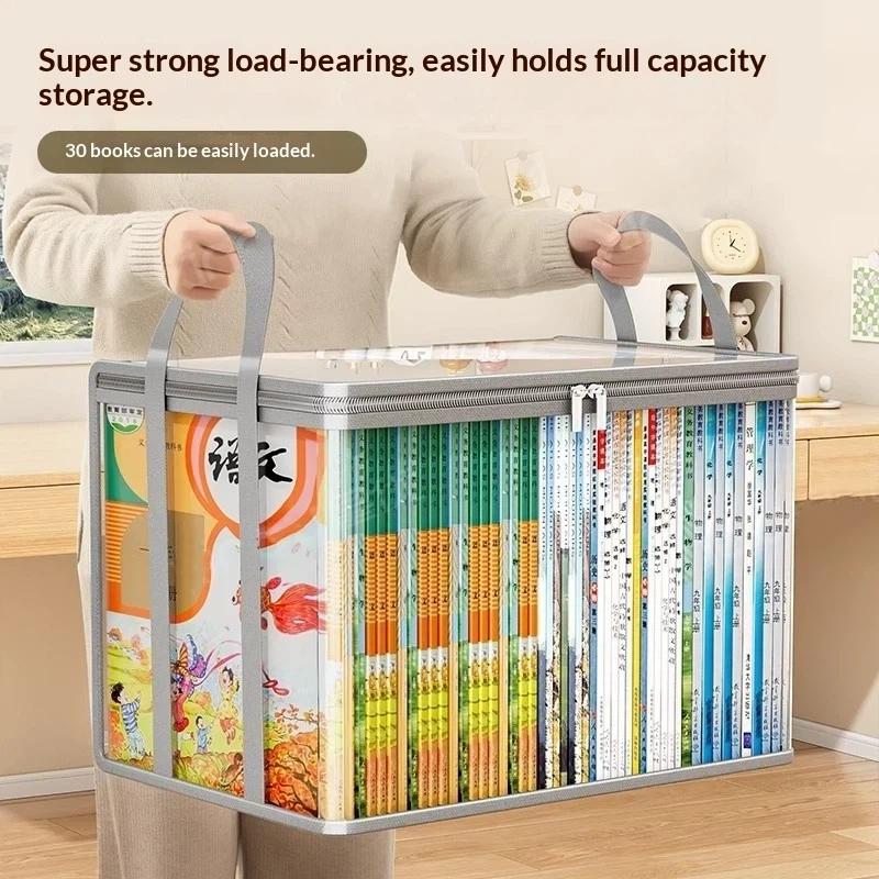 Clear Book Storage Bag Large Capacity Zipper Closure Sturdy Handles for Art Craft Supplies Stationery Organizer