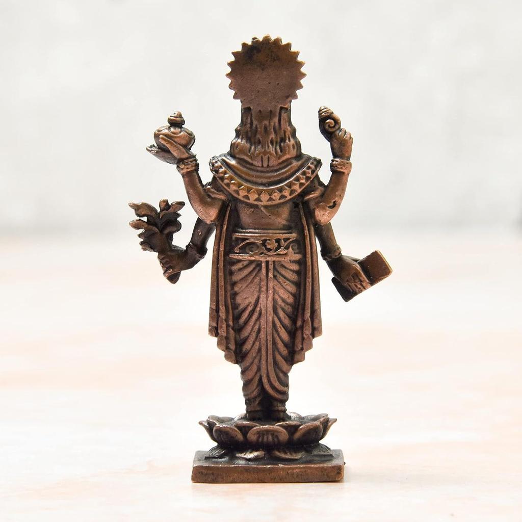 2.75-Inch Handmade Copper Dhanvantri Idol with Patina Antique Finish