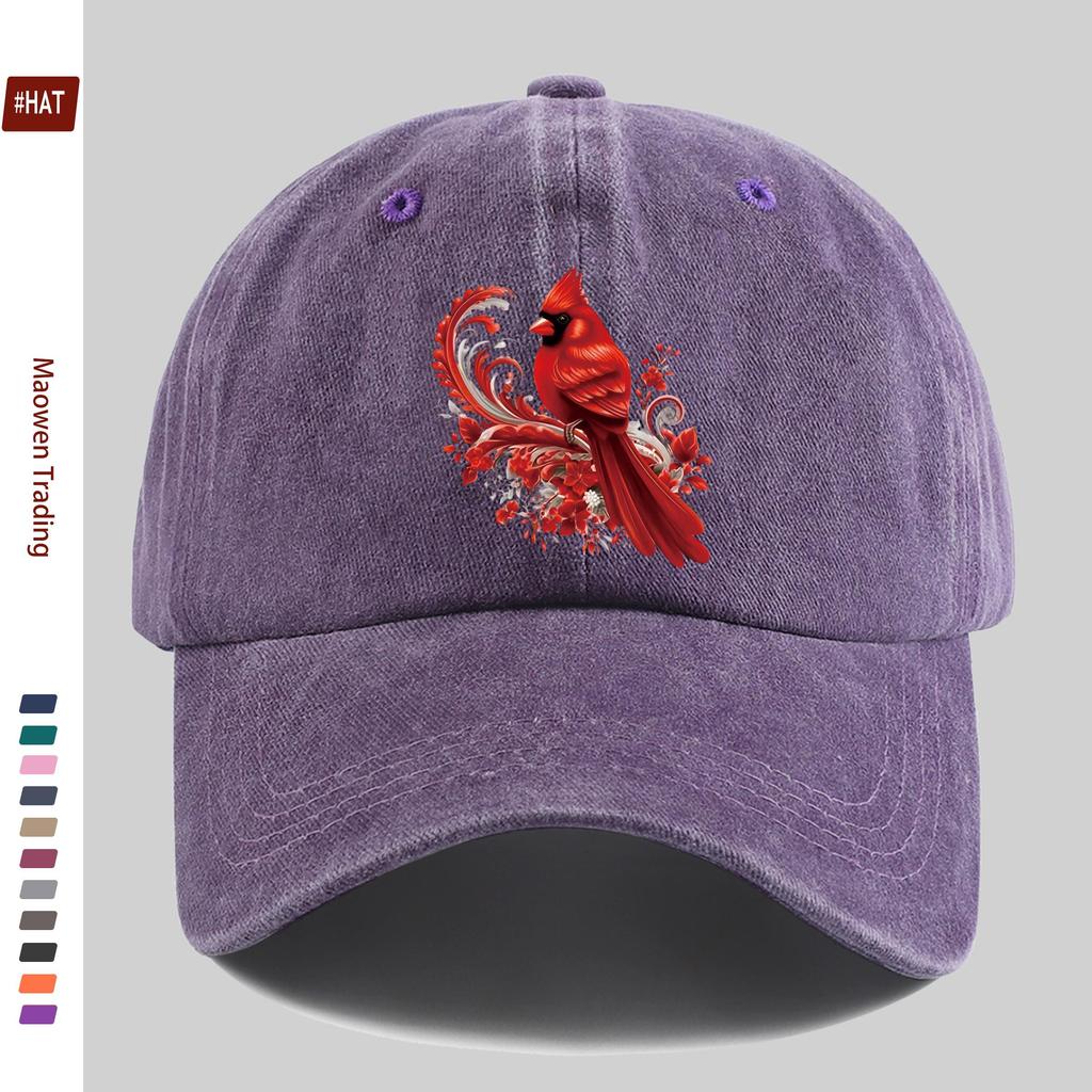 Pc Vibrant Red Cardinal Bird Print Baseball Cap Red Robe Design Trucker Hat Comfortable Lightweight Papa Cap Dad Mom Beach P