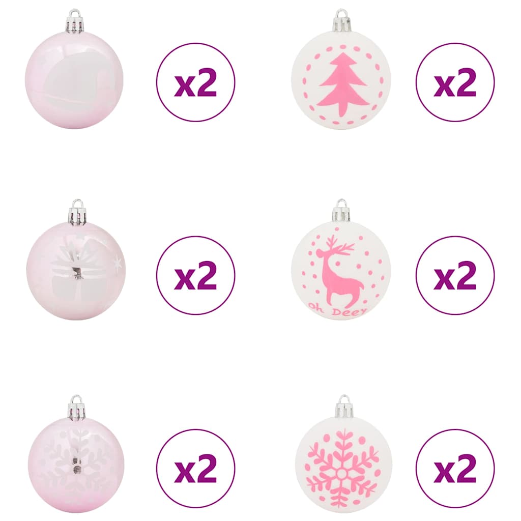 Christmas Ornament Set 40 Pcs White and Pink Plastic