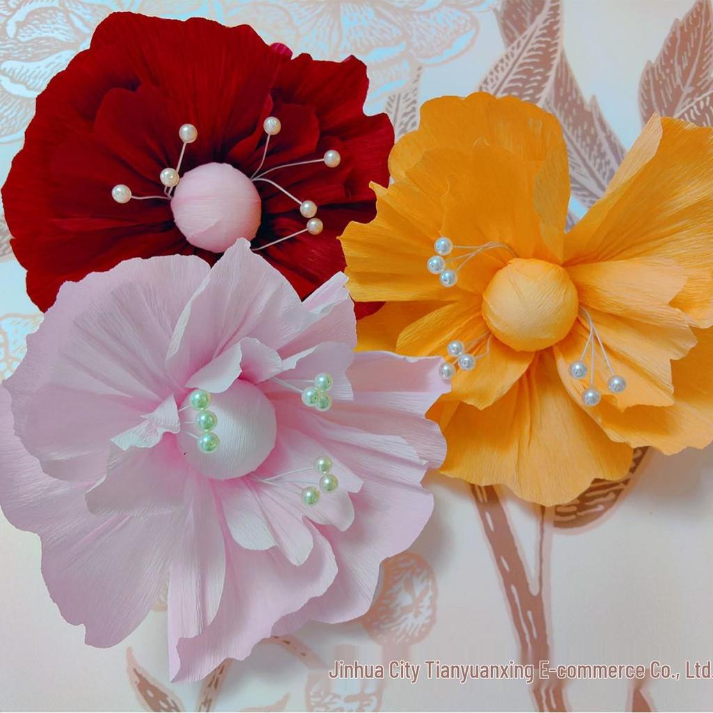 3D Pearl Creased Paper Flowers for Wedding and Party Decoration
