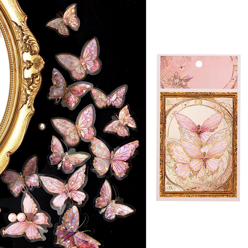 Glitter Butterfly Stickers Retro Fashion Pet Laser Butterfly Decals for Scrapbooking Notebook