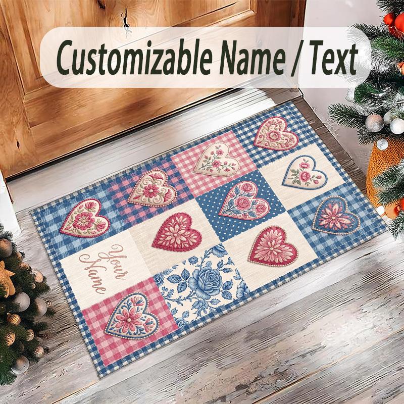 Hearts Theme Crystal Velvet Floor Rug Personalized Custom Name Text Warm Carpet Home Decoration