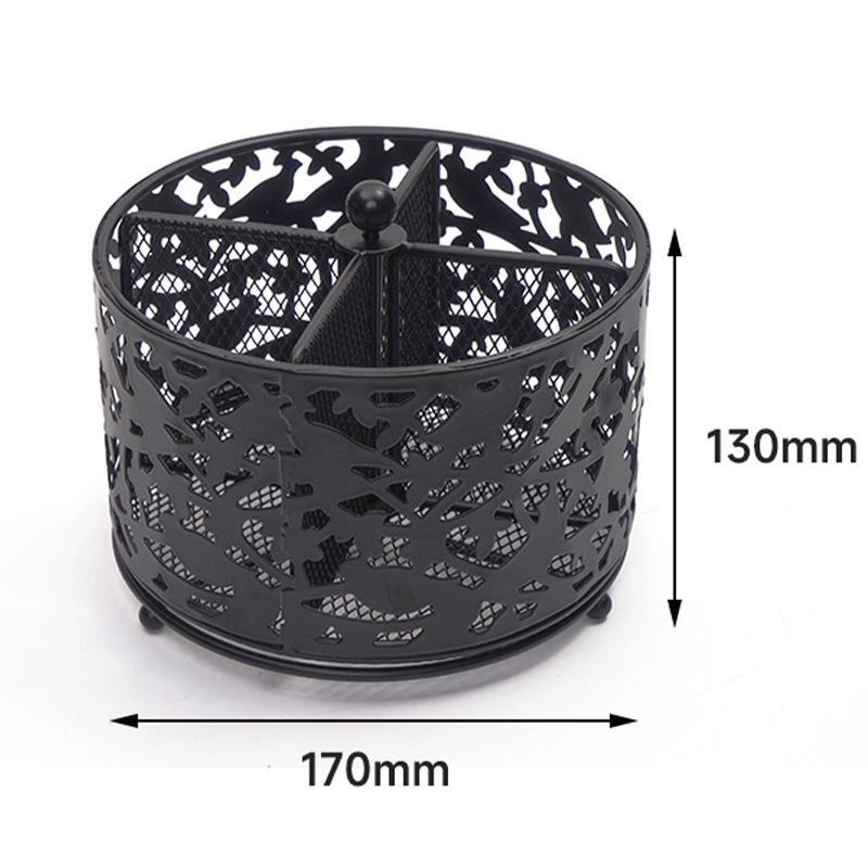 Metal pen holder, front desk storage, black iron mesh pen holder, round hollow ornament storage box. Bird lace pen holder чёрный