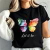 High Street T-Shirt Let It Be Rainbow Butterfly Print Shirt Fashion T-shirt Watercolor Butterfly Women Tee Summer Brand Tops