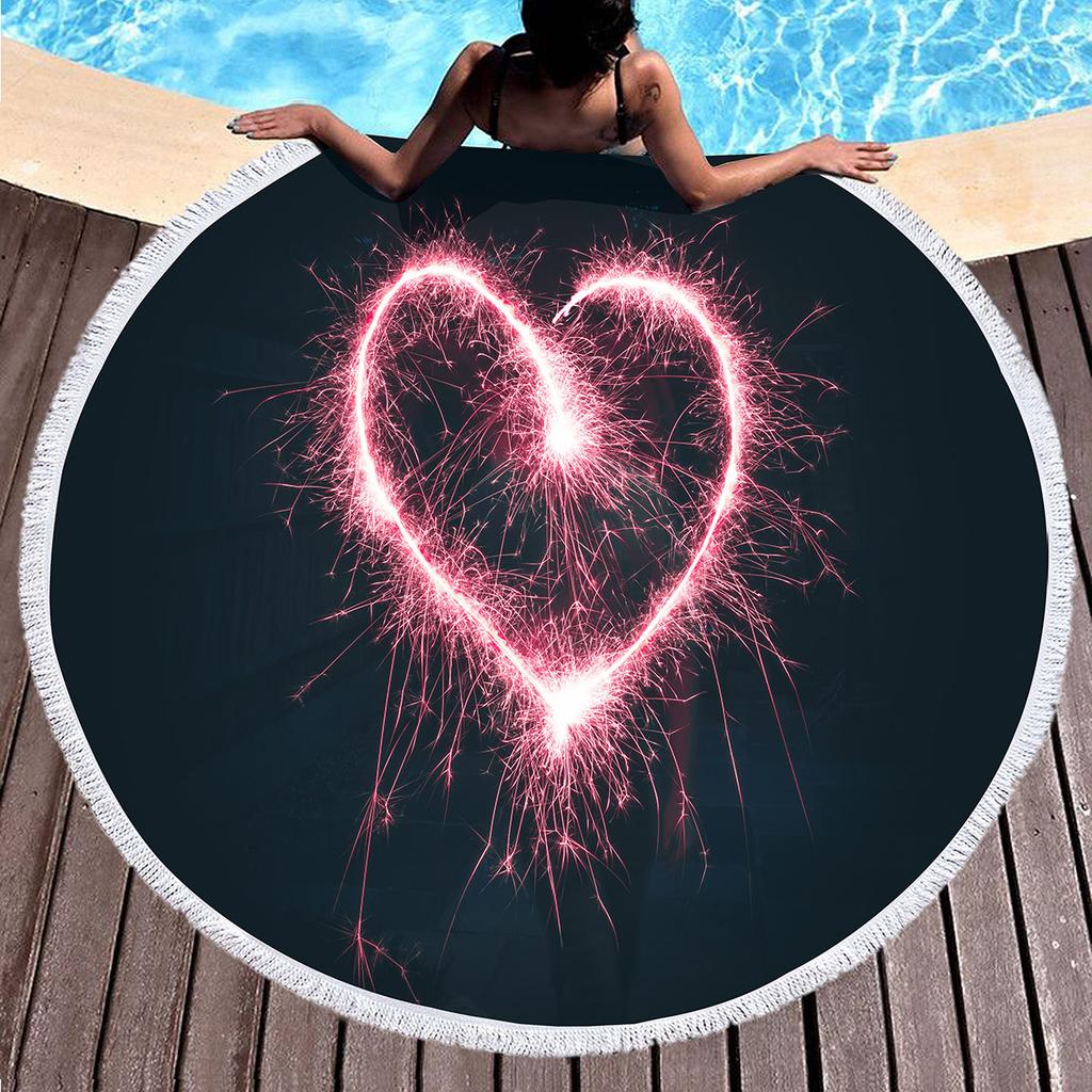 Love Heart Round Beach Towel, Microfiber Sand Resistant Beach Blanket, Soft Absorbent Quick Dry Portable Pool Towel Picnic Mat