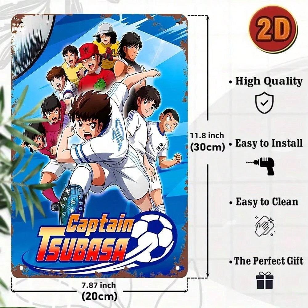 Metal Canvas Wall Art Anime Style Captain Tsubasa Soccer Team Decor 20x30cm