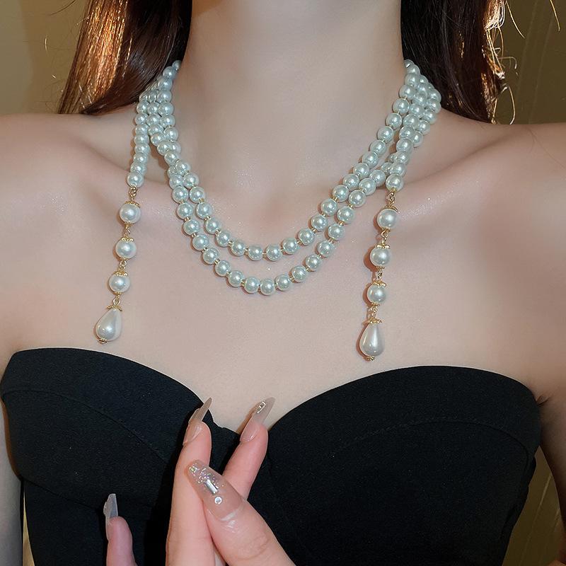 Elegant Minimalist Long Pearl Necklace - French Light Luxury High-End Women's Sweater Chain