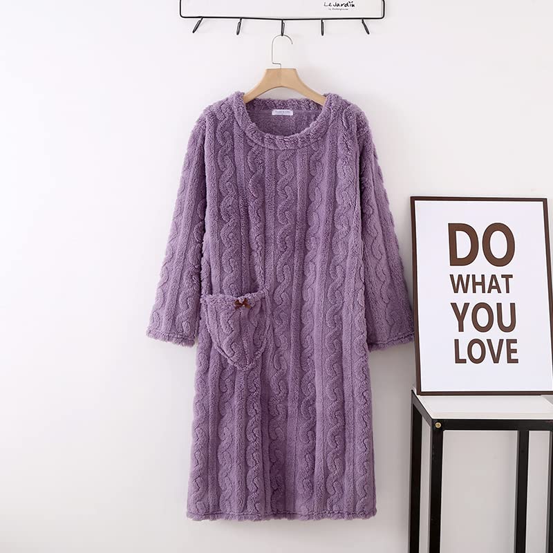 Yume Pajama Fluffy Lounge Dress, Women's Fall/Winter, Fluffy Gown with Wearable Blanket, Pajamas, Sleepwear, Loungewear, Cold Protection (L, Lavender)