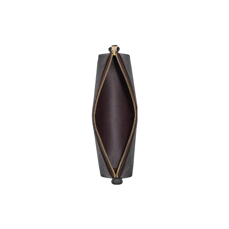 New COACH Pencil Case Iconic Coated Canvas With Smooth Leather Makeup Brush Bag Makeup Bag Small Women's Dark Brown C6333-IMAA8