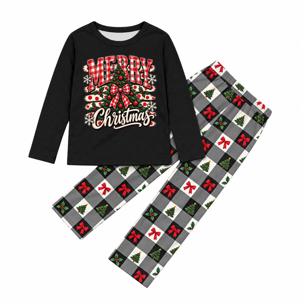 Family Matching Christmas Pajama Set, Neck Long Sleeve and Pants Loungewear Set for Holiday