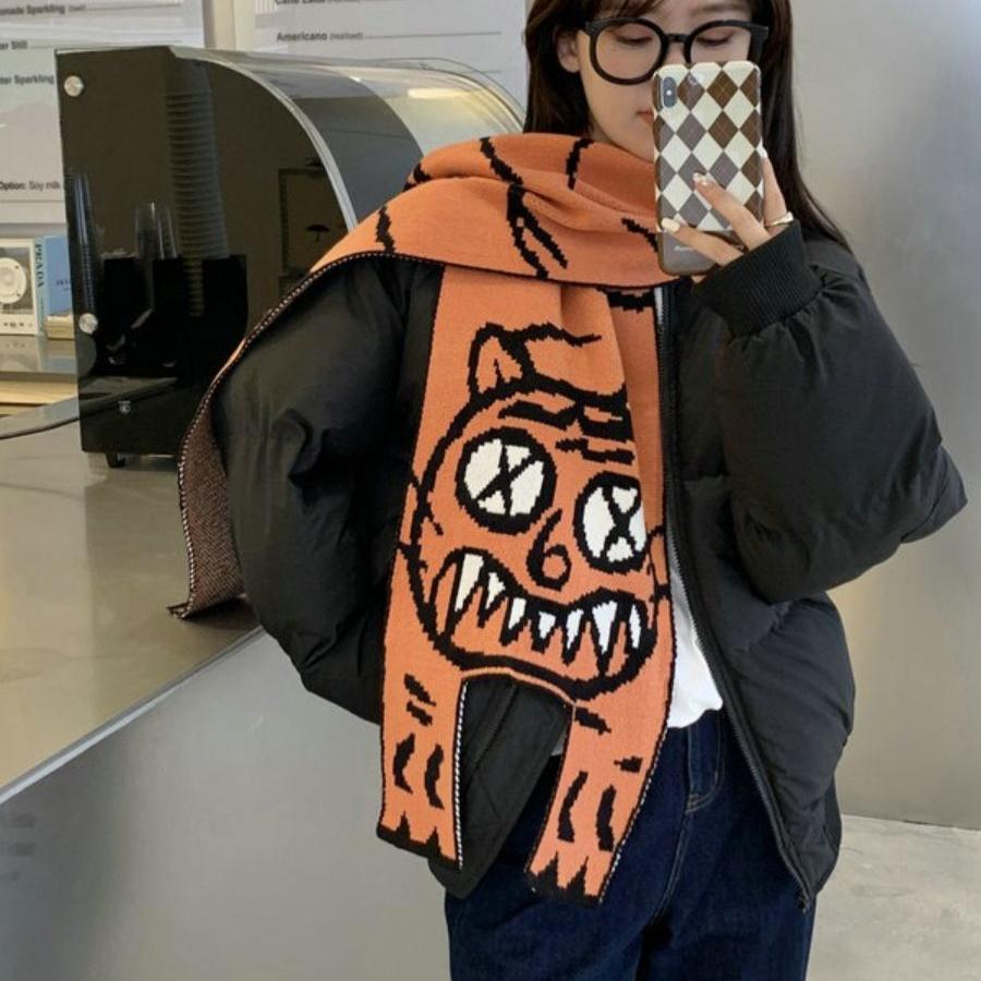 Koreanischer Wollstrickschal Niedlicher Katzenschal Pashmina Schal Damen Winterschal Warmer Foulard Schal für Damen