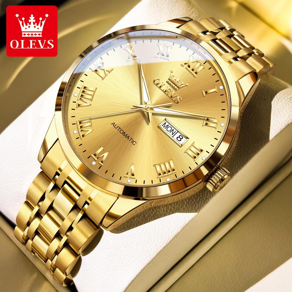 OLEVS Men's Watches Luxury Business Fine Steel Roman Scale Original Automatic Mechanical Wristwatch for Man Waterproof Luminous