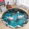 Vibrant HD Illusion Pond Swan Print Round Area Rug for Bathroom, Living Room and Outdoor Picnic Decor