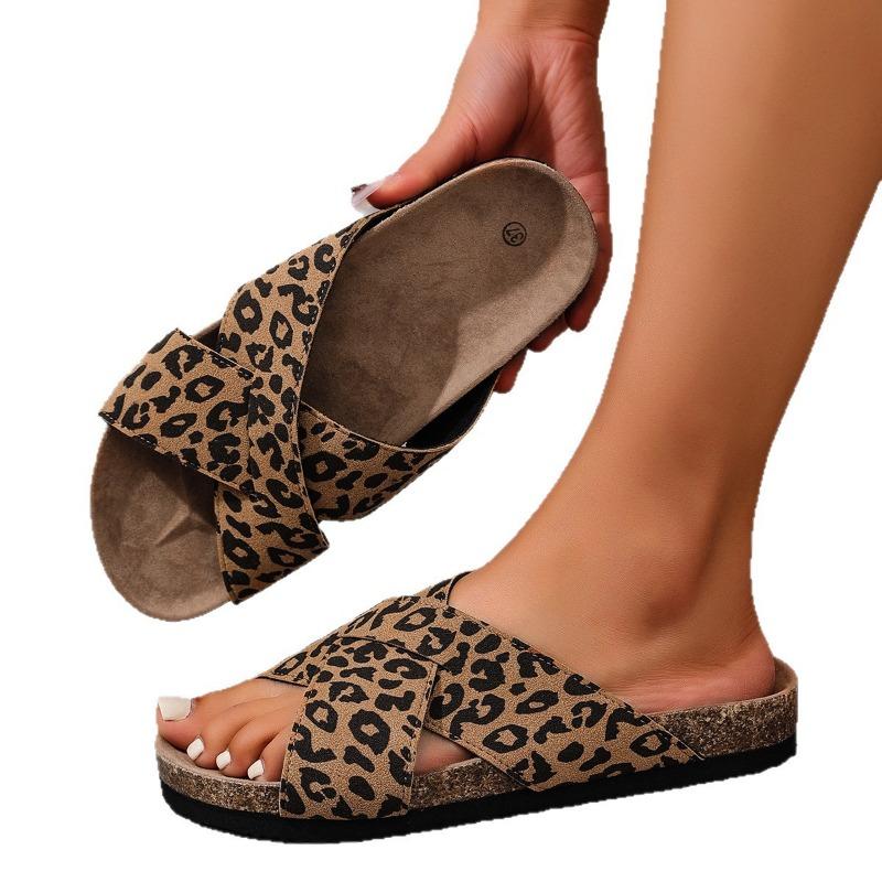 Windmode Zehentrenner mit Leopardenmuster Übergröße Sommer neue flachsohlige Strandschuhe für Damen
