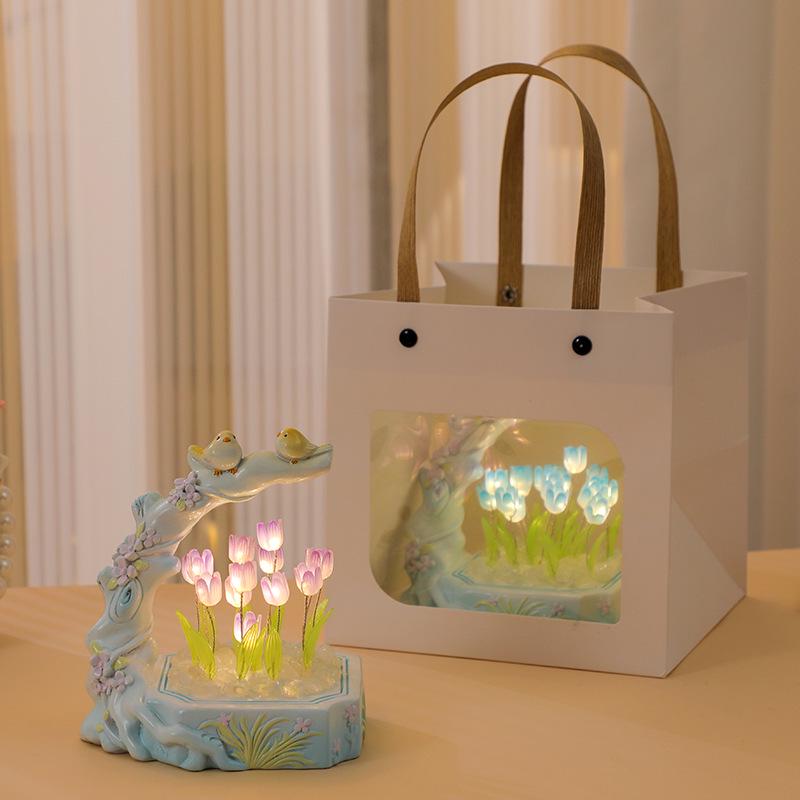 Tulip Handmade Resin Night Light: Creative DIY Ornament for Festivals and Desktop Decor