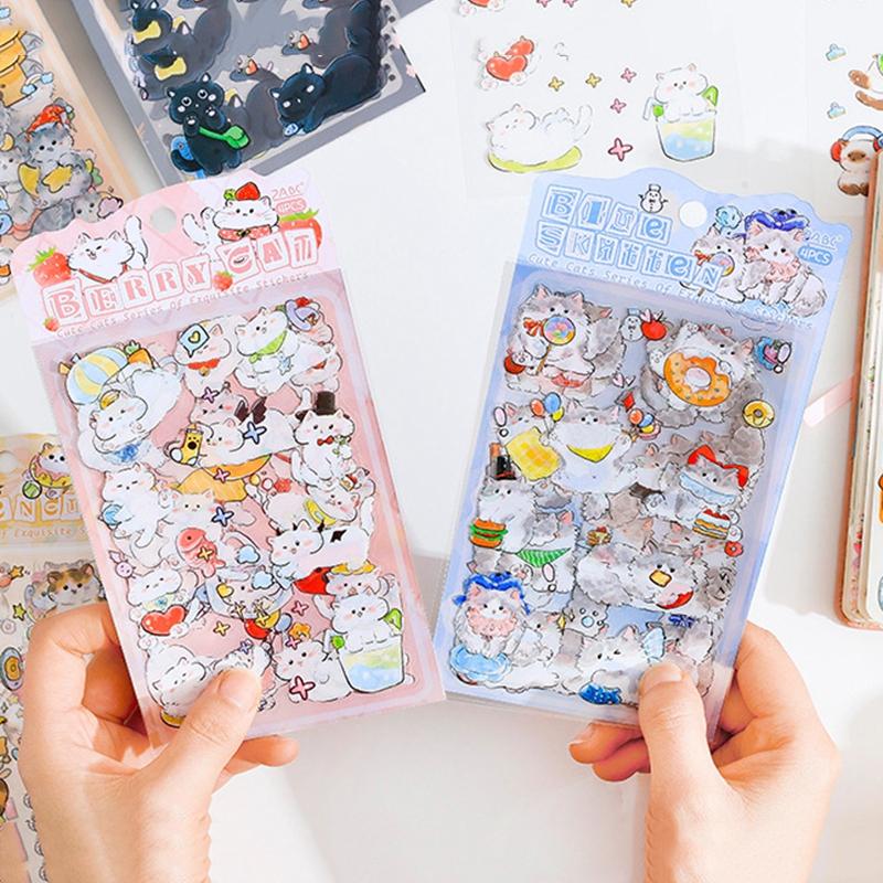Kawaii Cat Stickers Cartoon Animal Stickers Student DIY Scrapbook Decals Handbook Cute Korean Nail Sticker Aesthetic Stationery