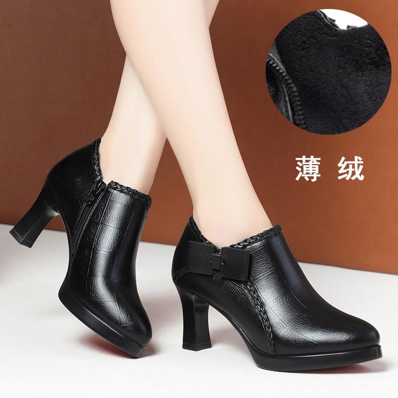 Módní dámské lodičky Luxusní černé vysoké podpatky Módní kulatá špička Silný podpatek Dámské boty Kancelářská dáma Pracovní podpatky