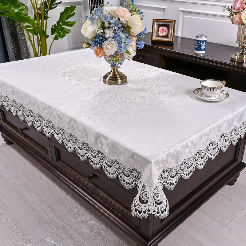 Tafelkleed Rechthoekig Wit Tafelkleed Eettafelhoes Tafelrok Luxe Geborduurd Kant Stoelhoes Elegante Huisdecoratie Woensdag 110x110cm