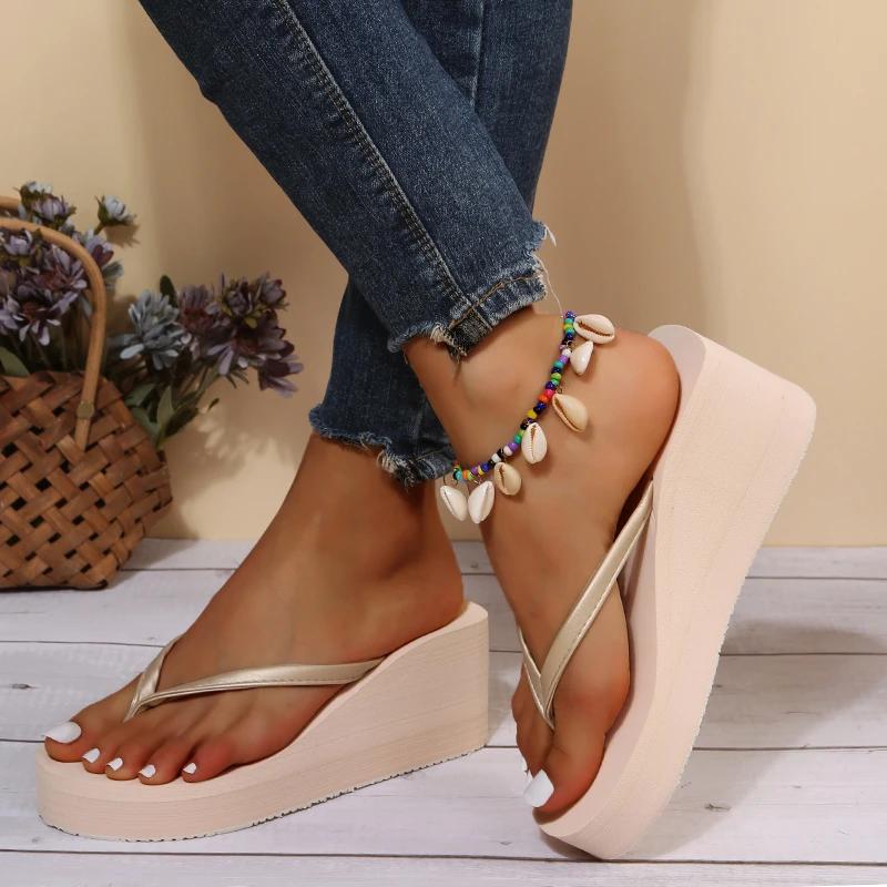 Fashion Summer Wedge Flip Flops for Women 2025 Fashion Clip Toe Platform Slippers Woman Lightweight Thick Bottom Non Slip Beach Sandals