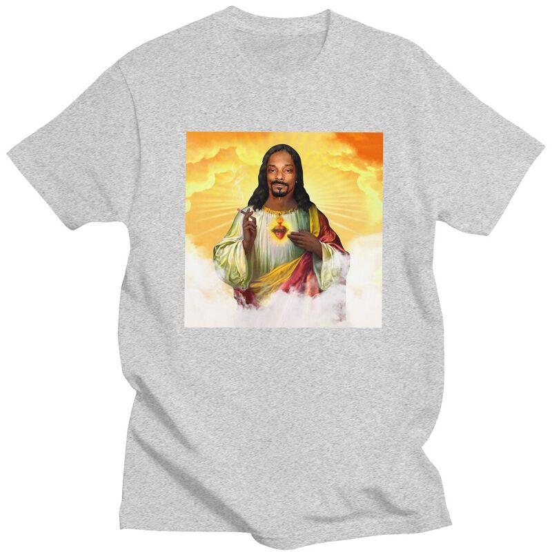 Individuelles Lustiges Heiliger Jesus Snoop Dogg T-Shirt für Männer Kurzarm Freizeit T-Shirt Coole T-Shirts Slim Fit 100% Baumwolle T-Shirt Geschenk