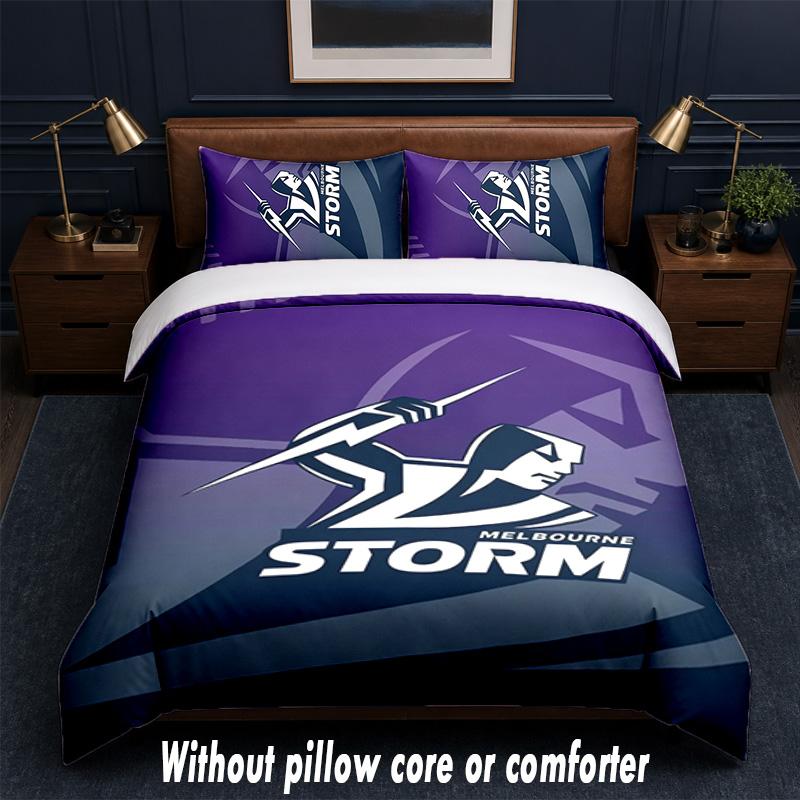 Melbourne Storm Design Bed Bedding Set 1 Duvet Cover + 2 Pillowcases Soft Breathable Household Bed Linens