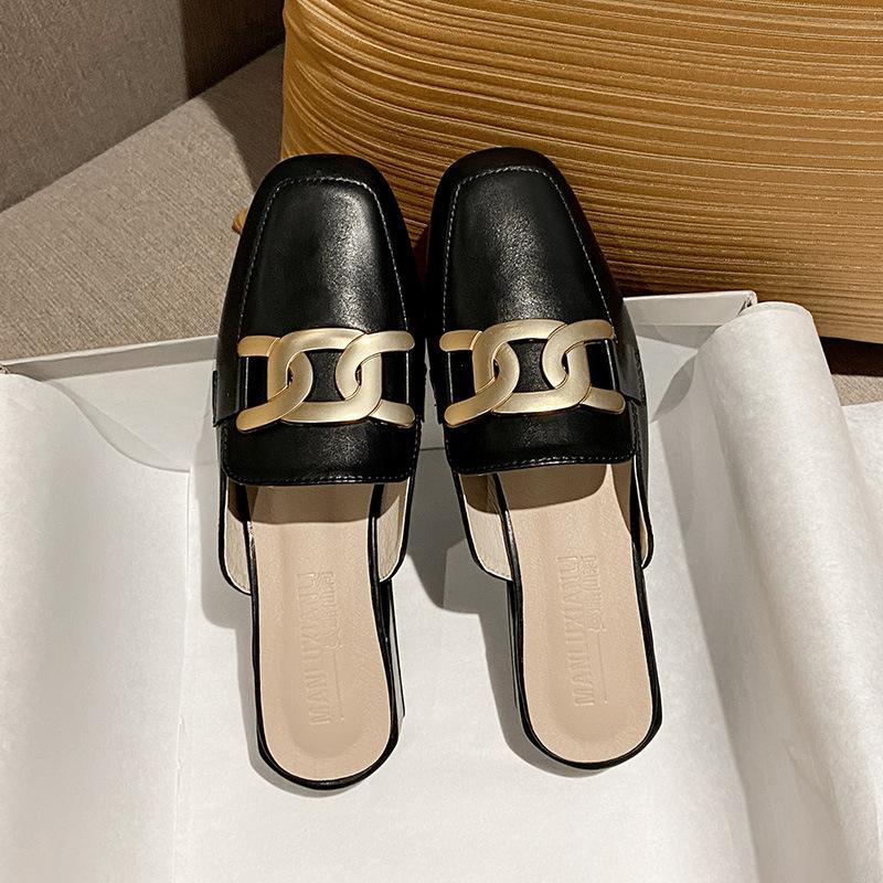 Baotou Slipper Damen Dicke Ferse Außenbekleidung Frühling Neu Lässige Einzelne Schuhe Modetrend Halbschuh Damenschuhe