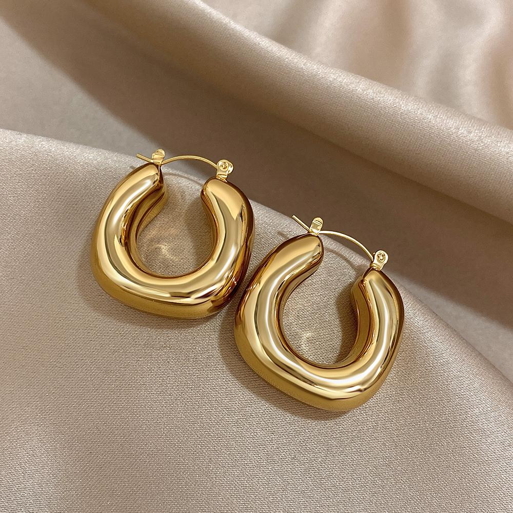 Chunky Chubby Stainless Steel Earrings for Women Simple Fashion Punk Gold Plated U-Shaped Hoop Earrings Waterproof Jewelry