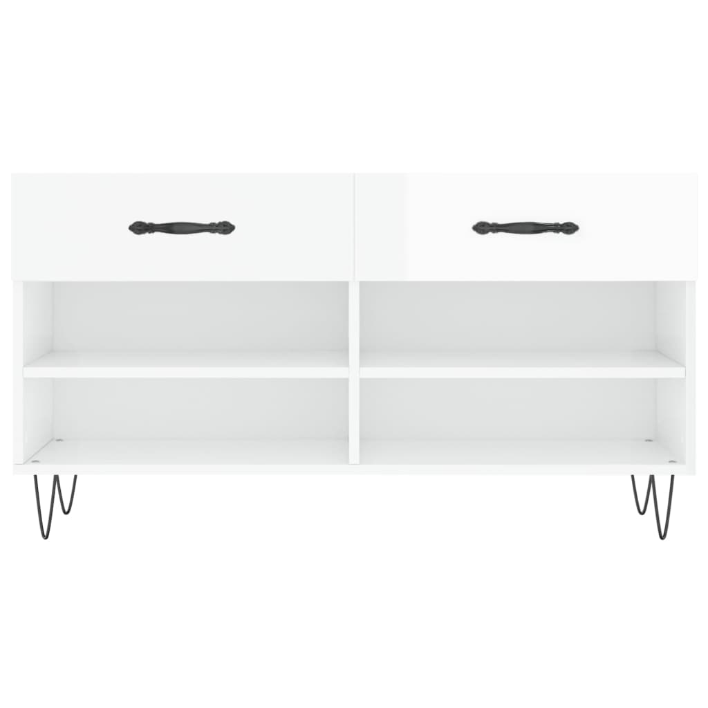 Shoe Bench High Gloss White 102 x 35 x 55 cm Engineered Wood