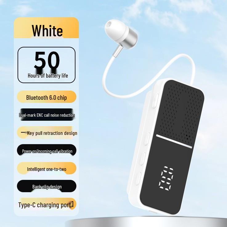 2025 Clip-On Wireless Bluetooth In-Ear Headphones with Digital Display, Noise Reduction & Long Battery Life for Sports & Business