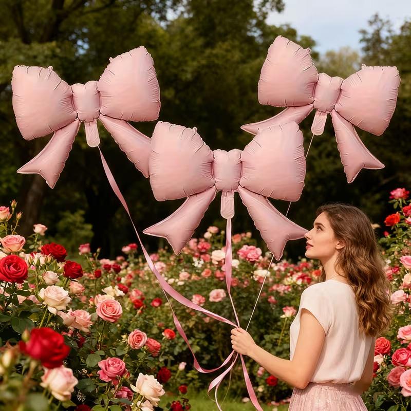 5pcs Baby Pink Bow Balloon Bow Tie Shaped Foil Balloon for Wedding Anniversary Kids Birthday Party Decoration Girls Baby Shower