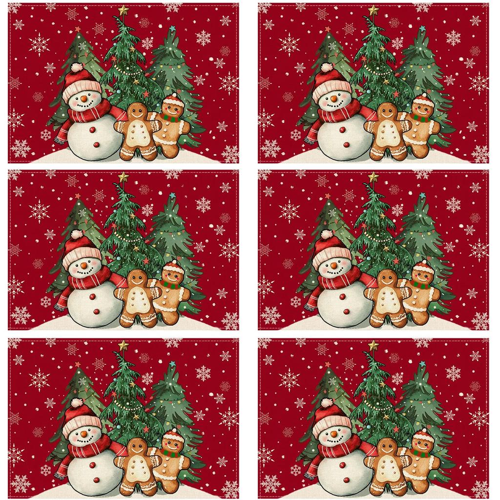 Winter Red Snowman Gingerbread Man Christmas Tree Xmas Placemats Set of 4 Table Mats for Party Home Kitchen Dining Table Decorations 12x18 Inch