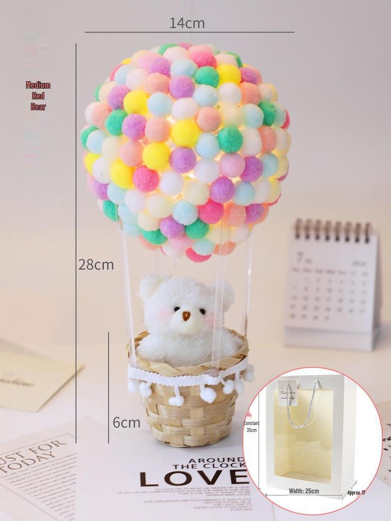 DIY Pompon Hot Air Balloon Night Light Craft Kit - Parent-Child Activity with Colorful Plush Balls