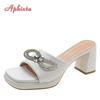 Aphixta Plus Size 45 46 Cool 7cm Chunky Heels Platform Women Flip Flops Summer Peep Toe Slides White Baby Pink Shoes