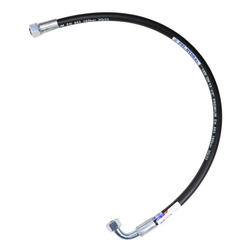 Hydraulic Hose 160 Bar Thread M22x1.5 Straight - Elbow (DKOL - DKOL 90 Degrees) -870mm DN12-1SN (AK-13-1500, P11P12) 16MPa PZL HYDRAL