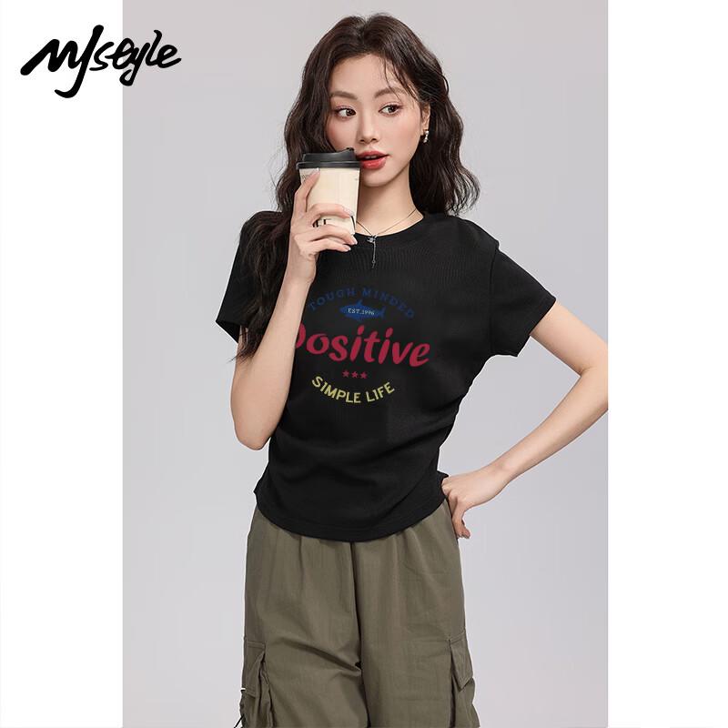 MJ STYLE Women s Retro Shark Print Round Neck Slim Fit T-shirt XL